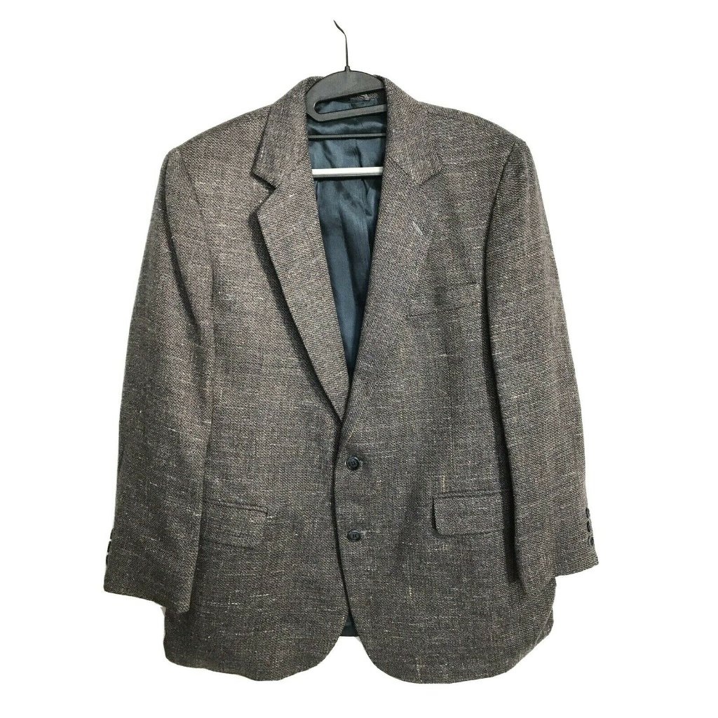 Haggar Imperial Men Blazer Scottish Suit Tweed Jacket Size 44 Long Tan Designs